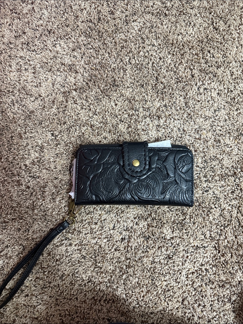 Embossed Floral Wristlet Wallet - Black